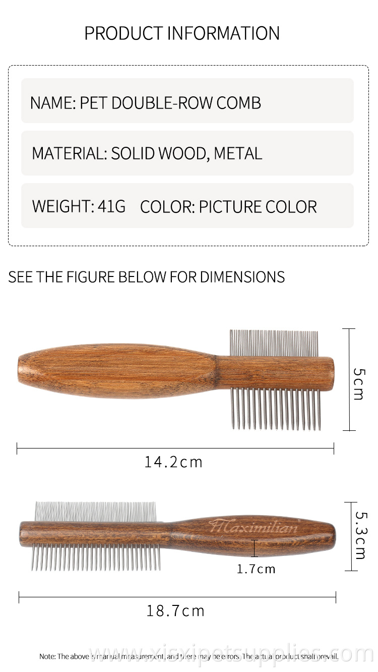 Factory Wholesale Upscale Double Sided Wooden Handle Dense Tooth Pet Grooming Comb Metal Dog Flea Comb